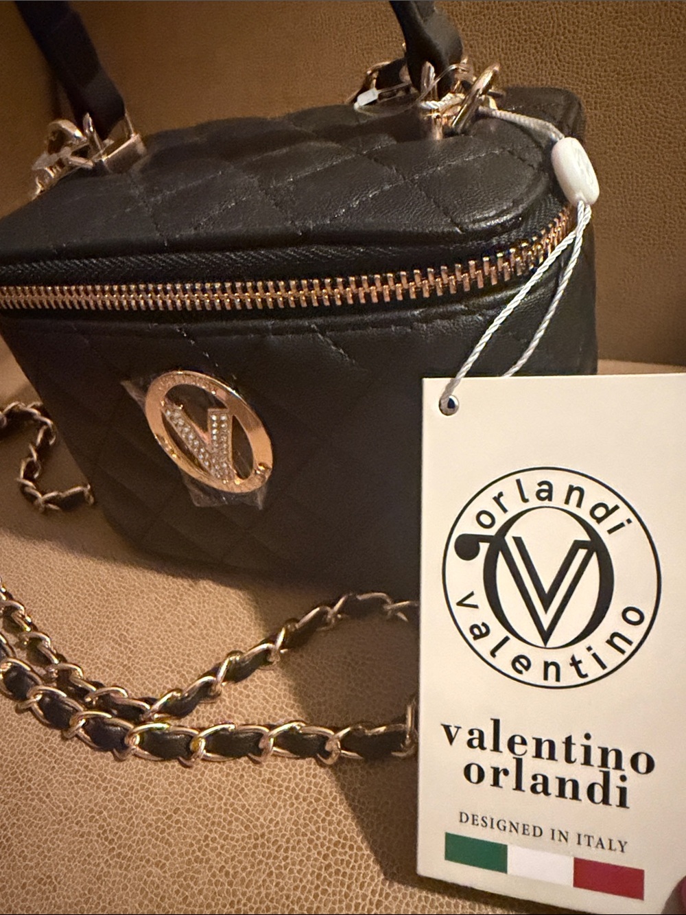 Valentino Orlandi Black Quilted Crossbody Vanity Bag NWT - Picture 6 of 6